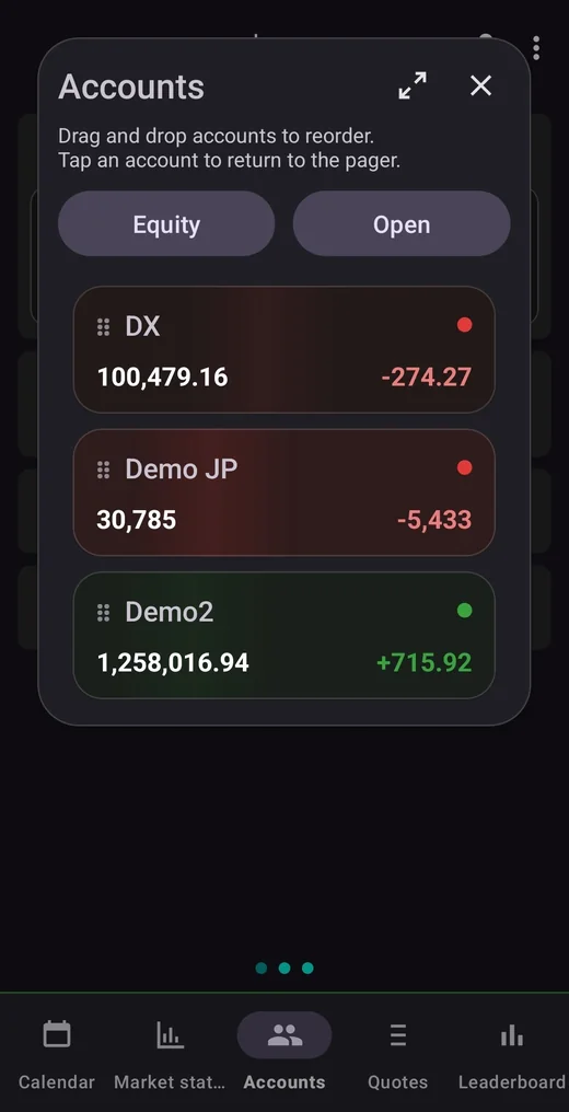 Mobile-EA accounts dashboard screenshot