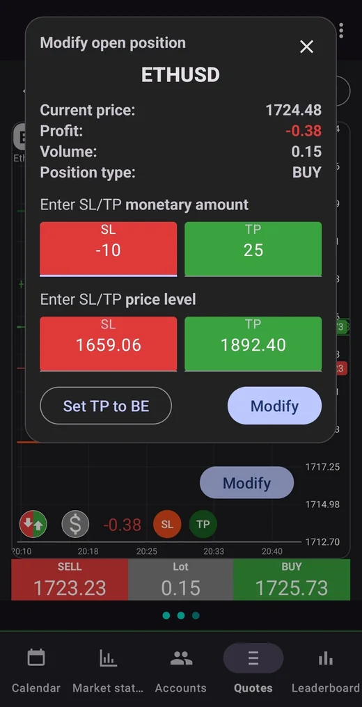 Modify position dialog